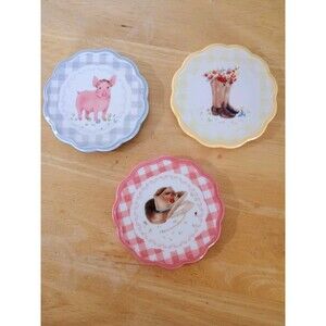 The Pioneer Woman Gingham with Ranch Icons Set of 3 Ceramic Coasters
